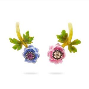 LES NEREIDES Anthropologie BLUE AND PINK flower POST EARRINGS